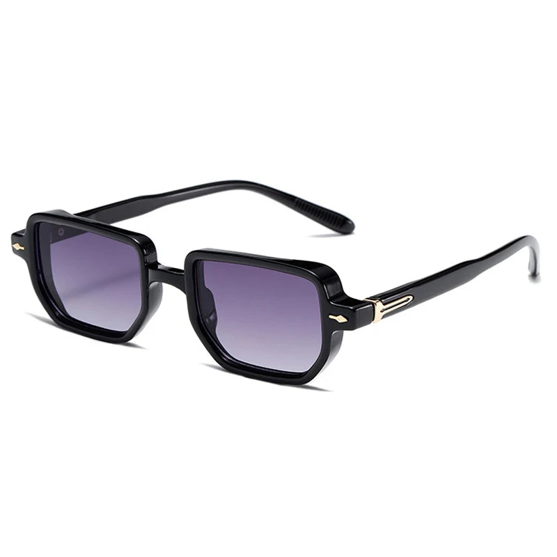 SO&EI Retro Rectangle Rivets Punk Gradient Sunglasses