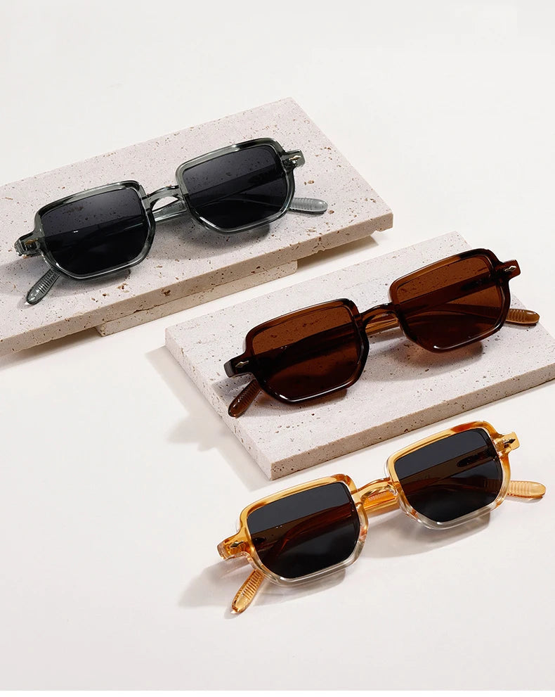 SO&EI Retro Rectangle Rivets Punk Gradient Sunglasses
