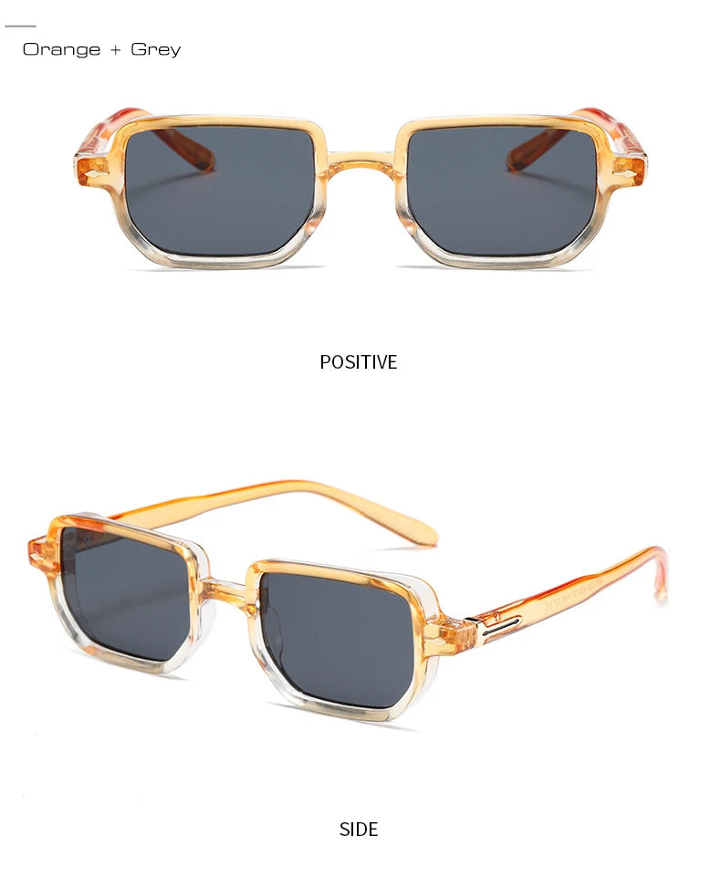 SO&EI Retro Rectangle Rivets Punk Gradient Sunglasses