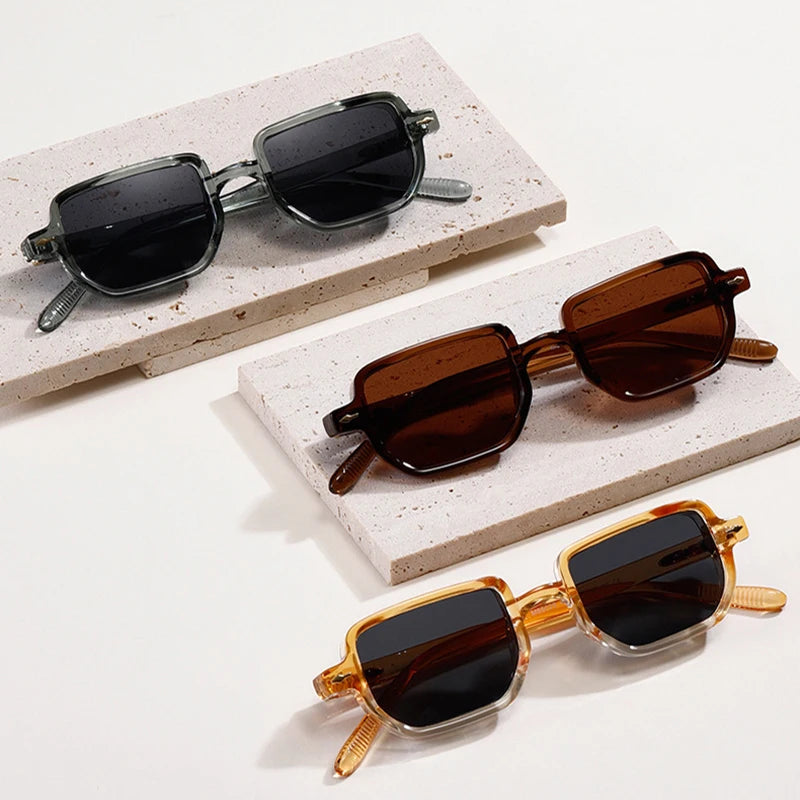 SO&EI Retro Rectangle Rivets Punk Gradient Sunglasses