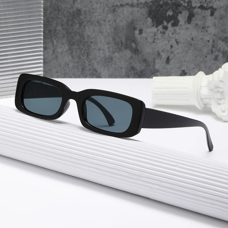 Black Square Sunglasses Rectangle Male Retro Black Lens Driving Fishing Oculos