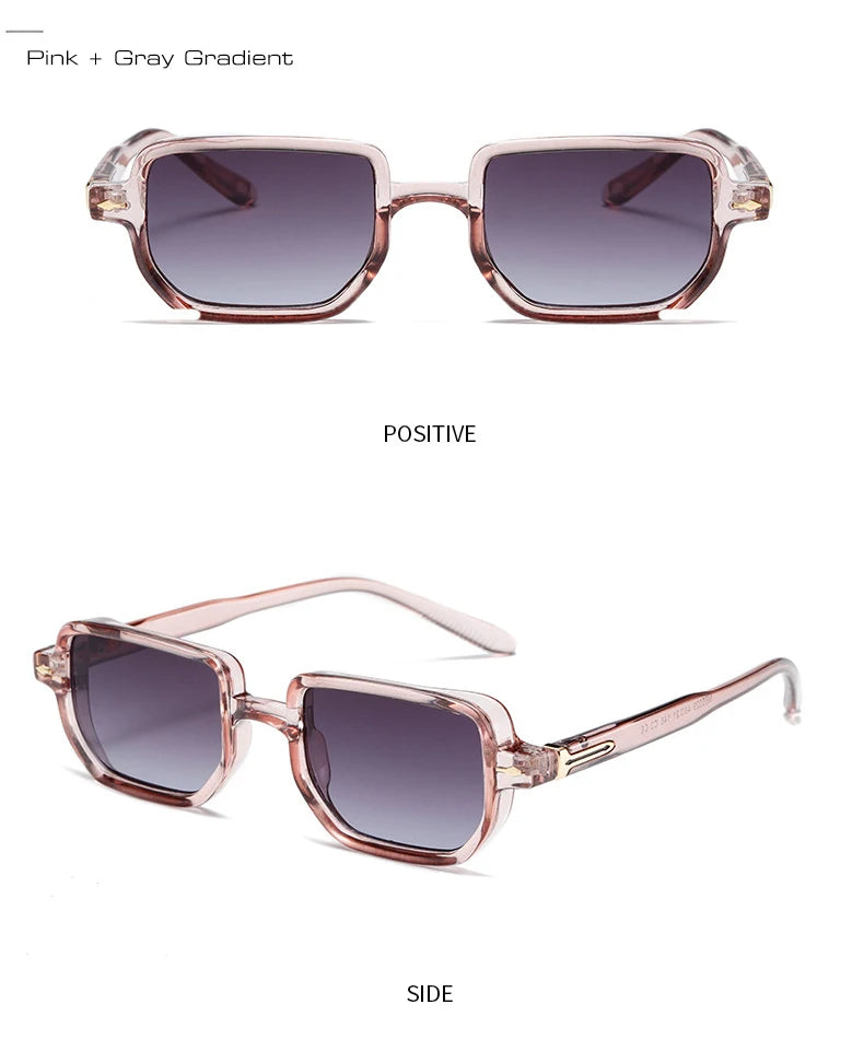 SO&EI Retro Rectangle Rivets Punk Gradient Sunglasses