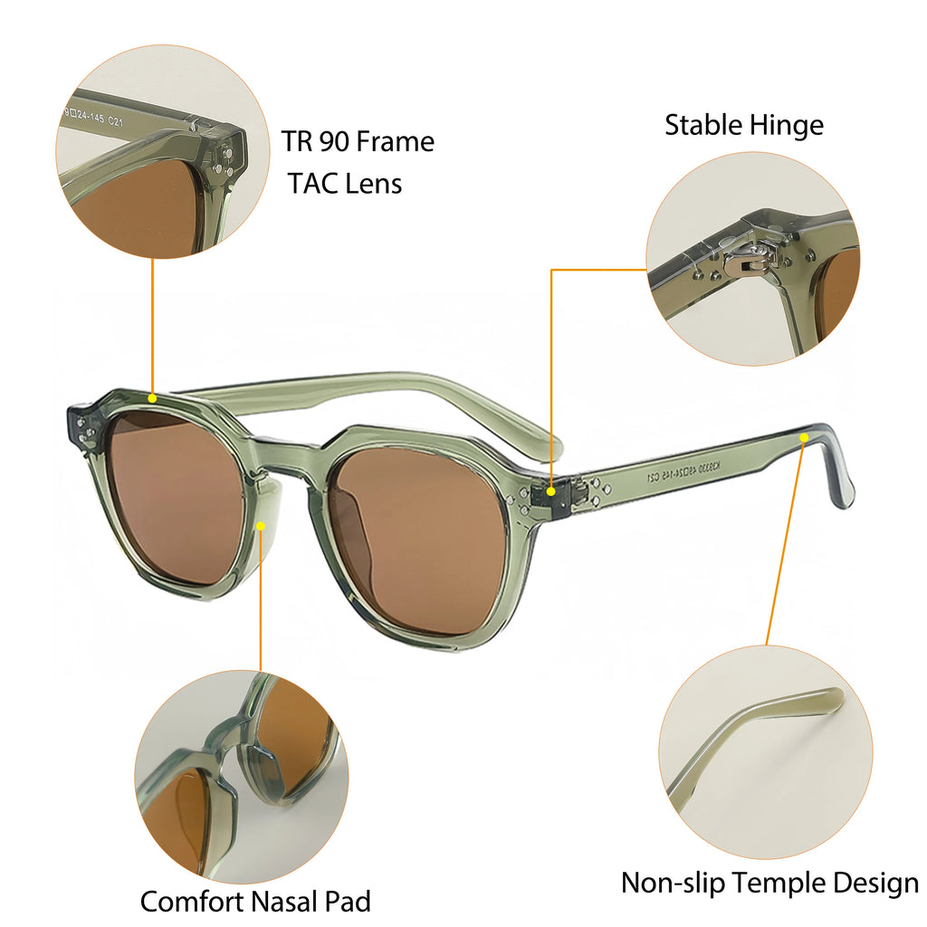 CATERSIDE Retro Polarized Ultralight TR90 Frame Polygon Outdoor High Quality Travel  Eyewear