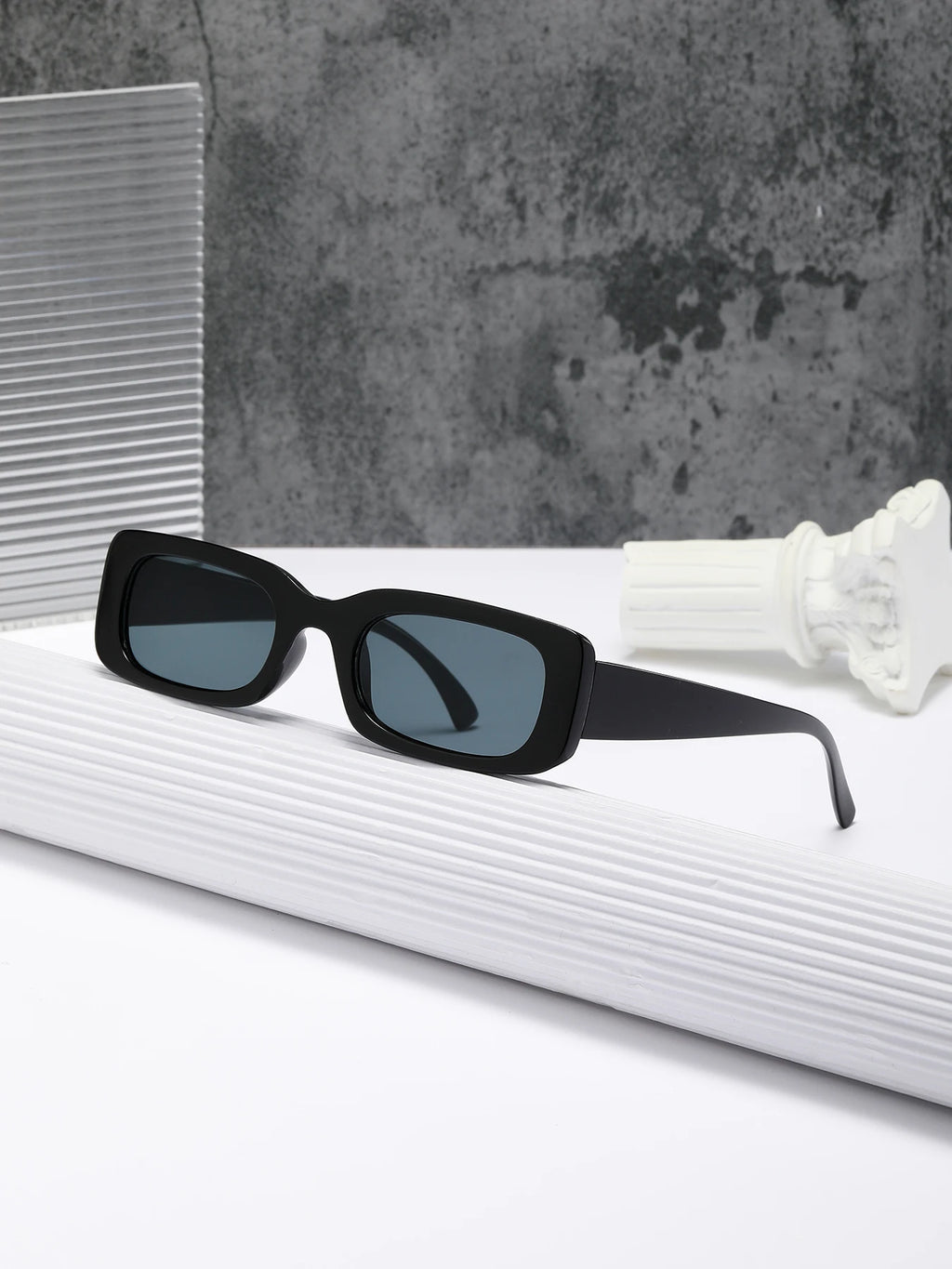 Black Square Sunglasses Rectangle Male Retro Black Lens Driving Fishing Oculos
