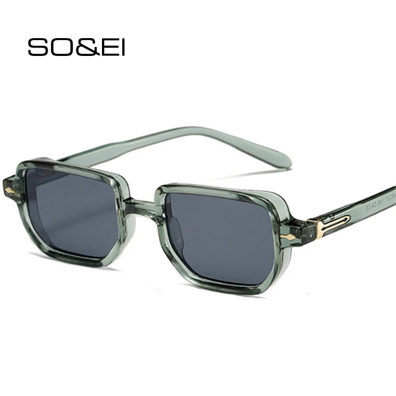 SO&EI Retro Rectangle Rivets Punk Gradient Sunglasses