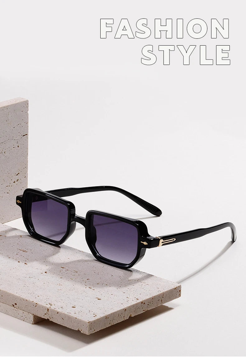 SO&EI Retro Rectangle Rivets Punk Gradient Sunglasses