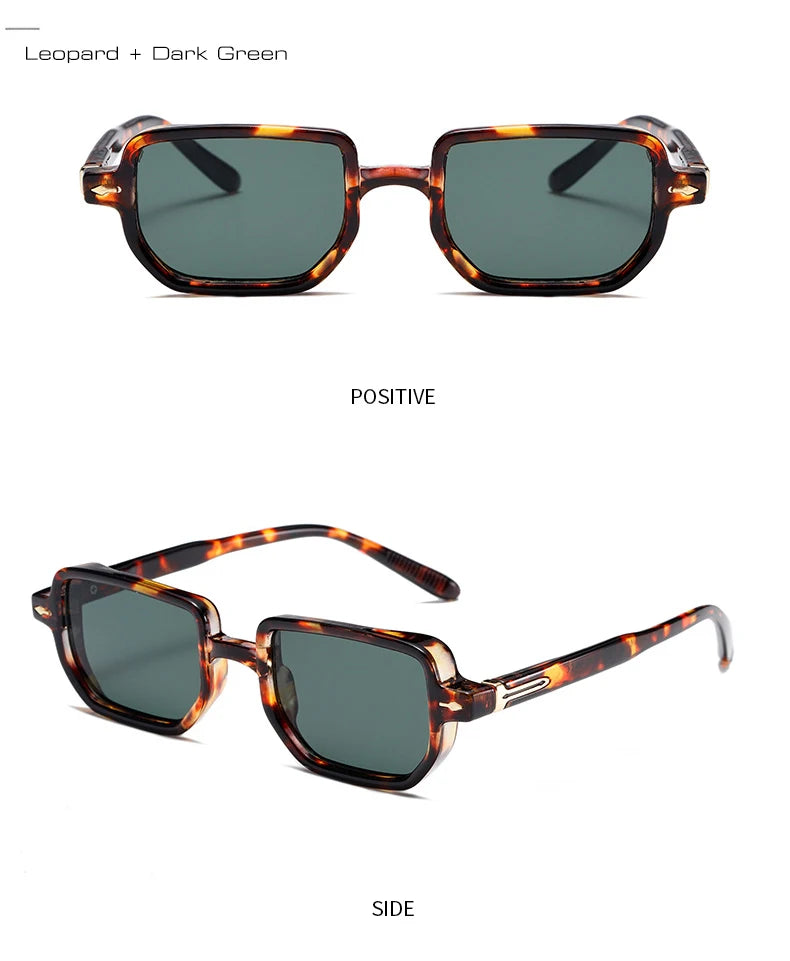 SO&EI Retro Rectangle Rivets Punk Gradient Sunglasses