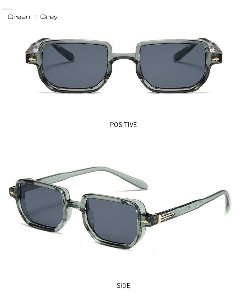 SO&EI Retro Rectangle Rivets Punk Gradient Sunglasses