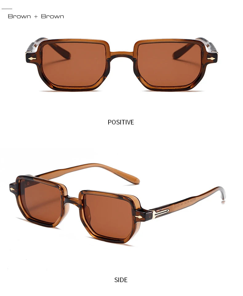 SO&EI Retro Rectangle Rivets Punk Gradient Sunglasses