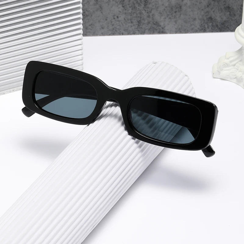 Black Square Sunglasses Rectangle Male Retro Black Lens Driving Fishing Oculos